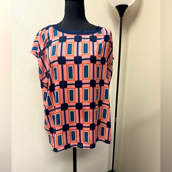 Worthington Pink and Blue Relaxed Short Sleeve Blouse - Picture 1 of 6